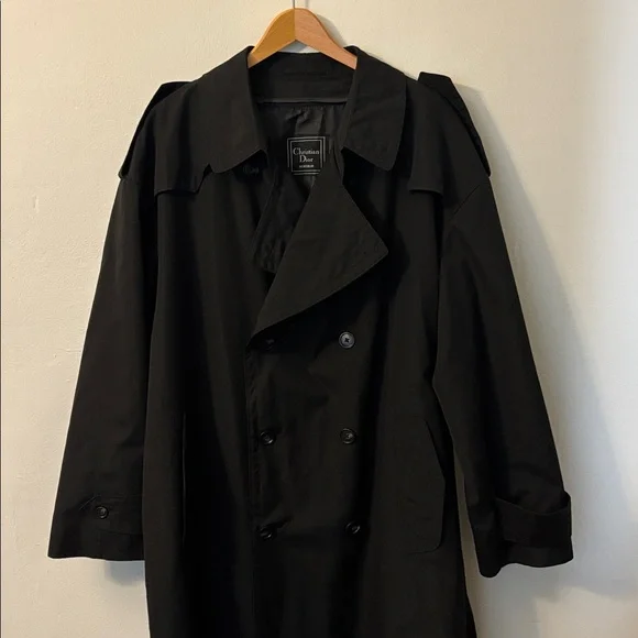 Vintage Christian Dior Monsieur Classic Black Trench Coat Size 42R